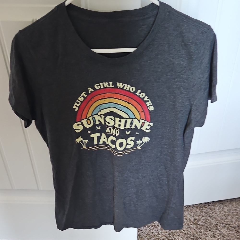 Gray T-Shirt with Rainbow Graphic